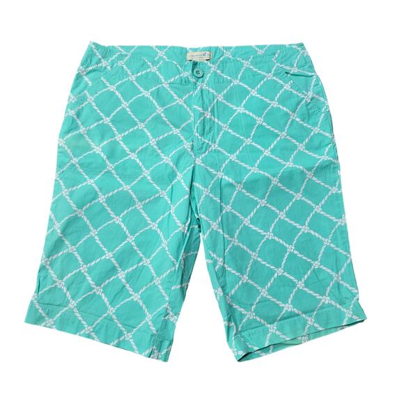 Caribbean Joe Green & White Rope Knot Print Bermuda Shorts Multiple Pockets - Picture 1 of 6